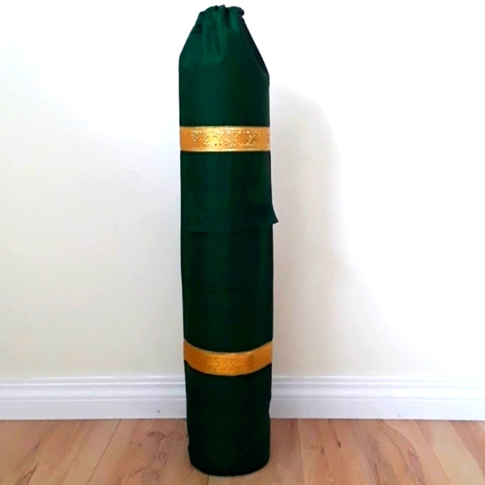 GREEN SILK YOGA MAT BAG WITH POCKET